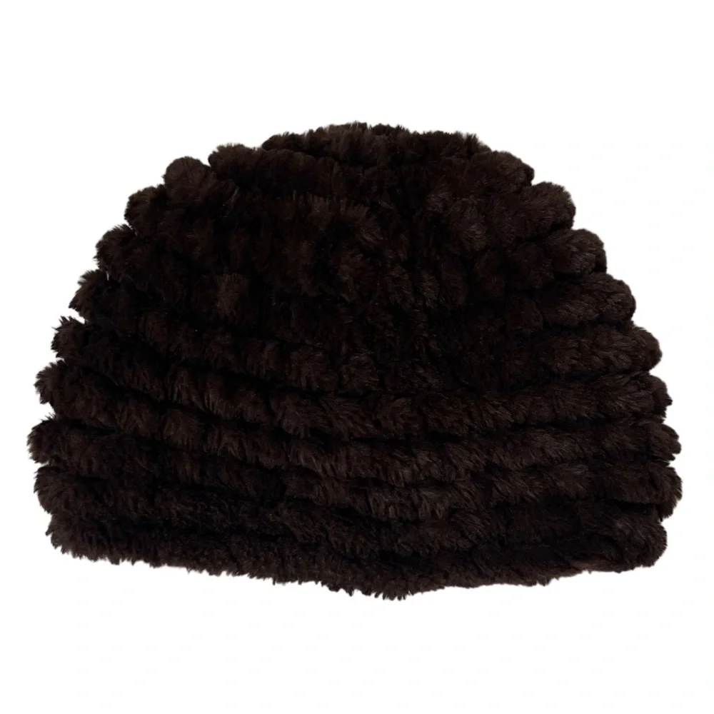 Vintage Fur Hat Calvin Klein Textured Knit Womens Winter Hat Lux Chocolate Brown - Picture 7 of 13